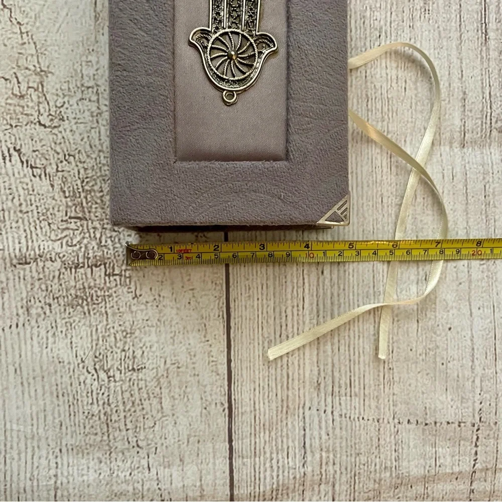 HAMSA HAND Velvet Grey Trinket Box with Ties